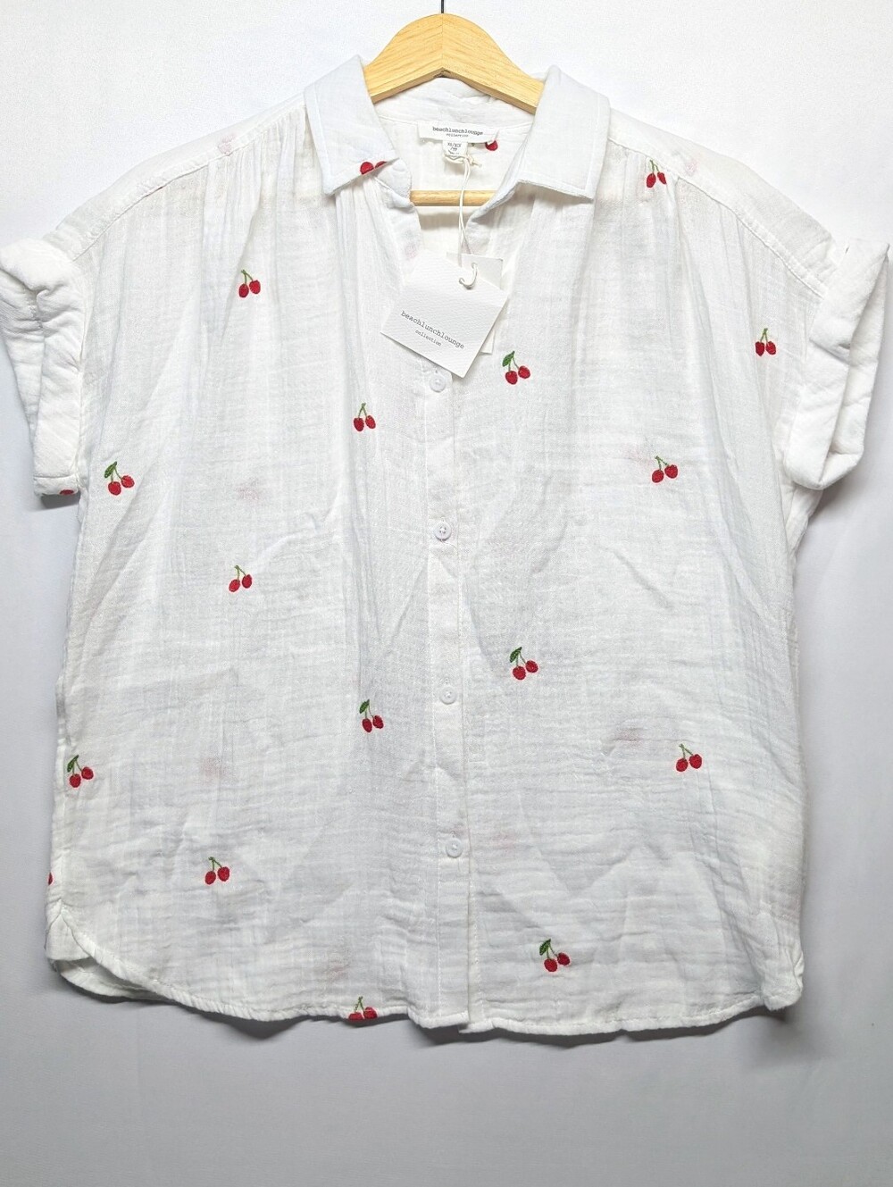 beachlunchlounge White Shirt with Red Cherry Print